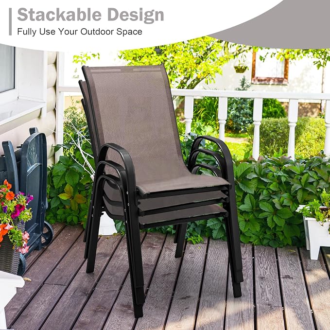 COSTWAY Patio Stackable Dining Chairs Set of 4 - Image 7