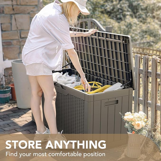 Devoko 100 Gallon Waterproof Resin Deck Box, Large Outdoor Storage Box | Indoor - Image 7