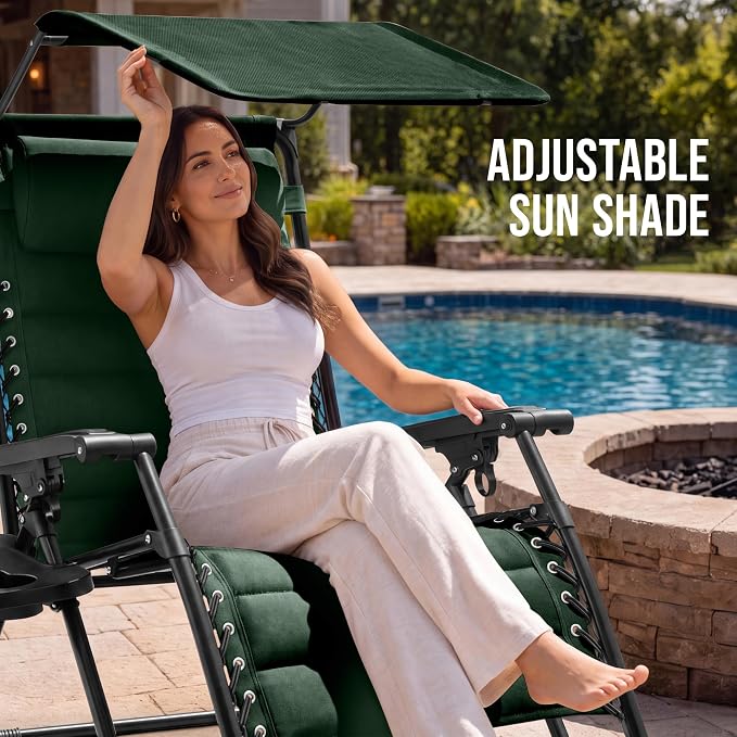 Best Choice Products Oversized Padded Zero Gravity Chair w/Canopy Headrest Cup - Image 4