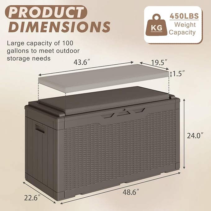 Devoko 100 Gallon Deck Box Waterproof Outdoor Storage Box - Image 4