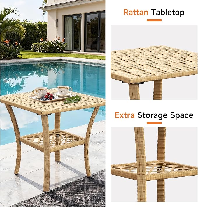 DECMICO Outdoor Rocking Chair Set, 3-Piece Wicker Patio Furniture | Elegant - Image 6