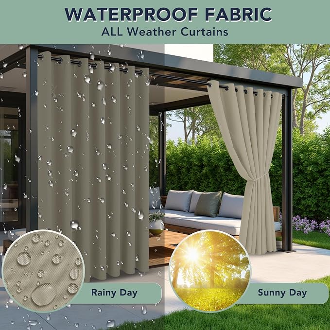 Outdoor Curtains for Patio Waterproof, 6 Drape Panels, Sun Shades | Privacy & - Image 2