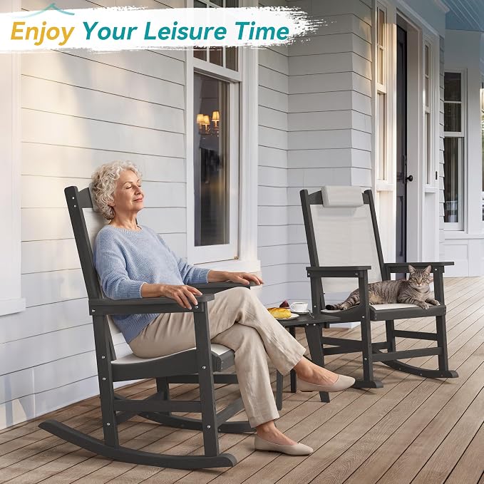 3-Piece Outdoor Rocking Chair Set, HDPE Patio Rocking Chair - Image 4