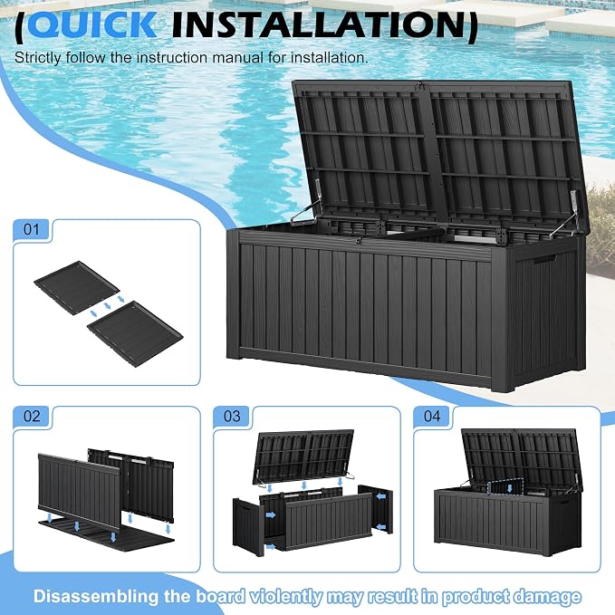 Outdoor Storage Box, 200 Gallon Resin Deck Boxes Outdoor Waterproof - Image 8
