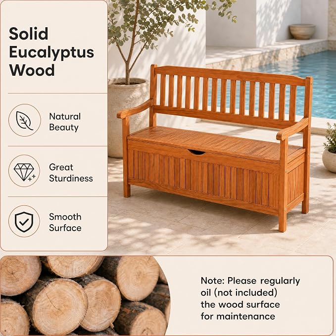 Tangkula Outdoor Wood Storage Bench Deck Box, Entryway Porch Storage Bench - Image 6