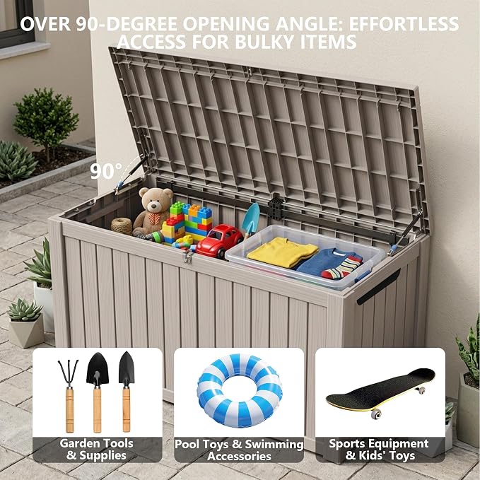 Outdoor Storage Box, 180 Gallon Waterproof Deck Box, Piston-Lift Tall Standing - Image 7