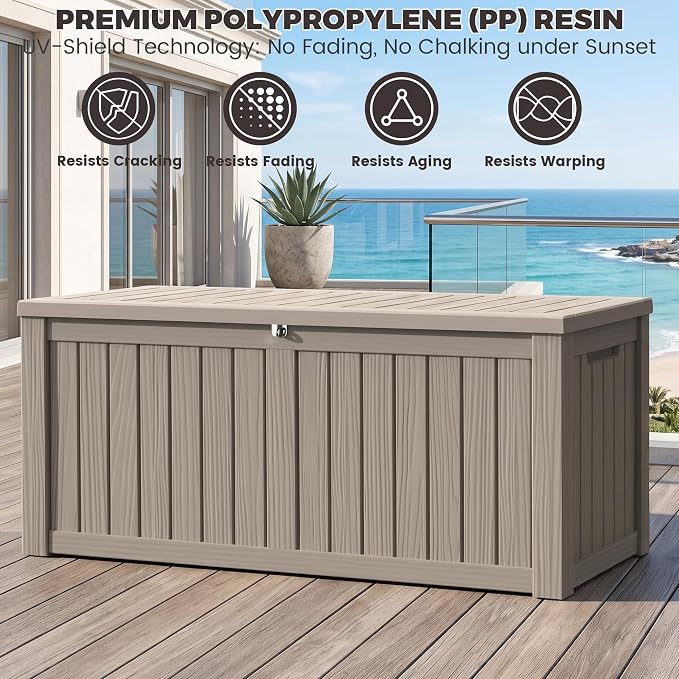 Outdoor Storage Box, 150 Gallon Waterproof Deck Box, Piston-Assisted Resin Trunk - Image 4