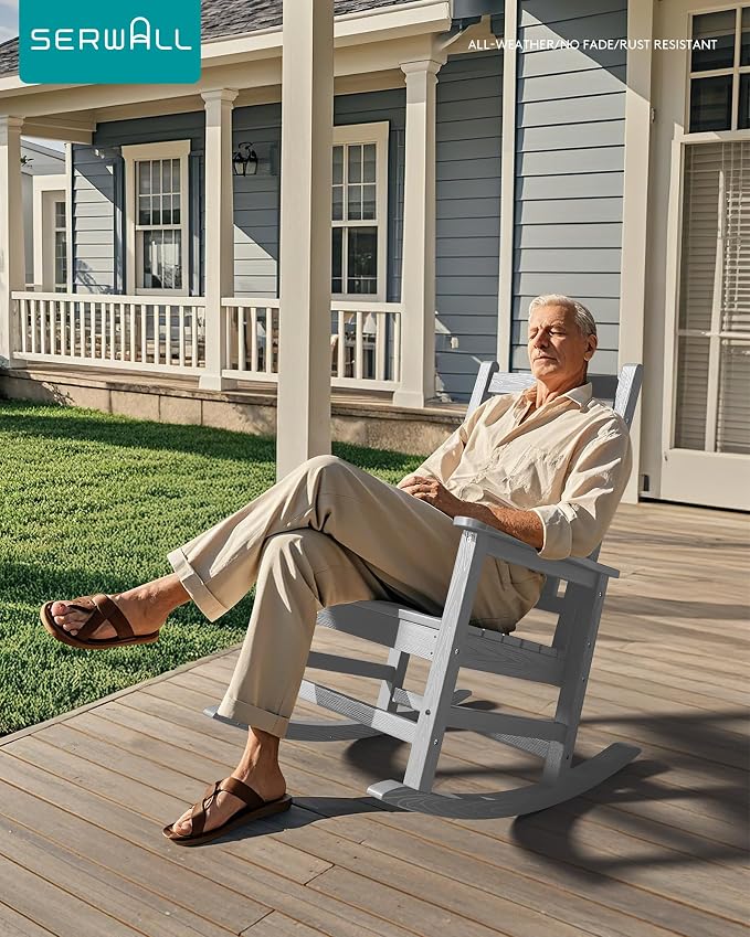 SERWALL Outdoor Rocking Chair Set of 4, Sliver Gray | 21.1" Widened Seat adds - Image 5