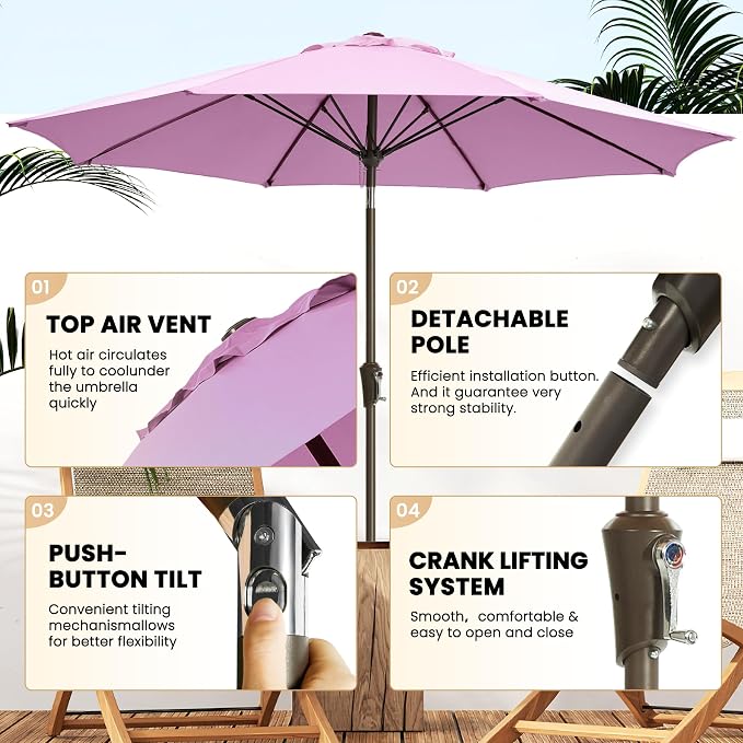 Ayge Patio Umbrella 9FT Outdoor Umbrella Patio Table - Image 2