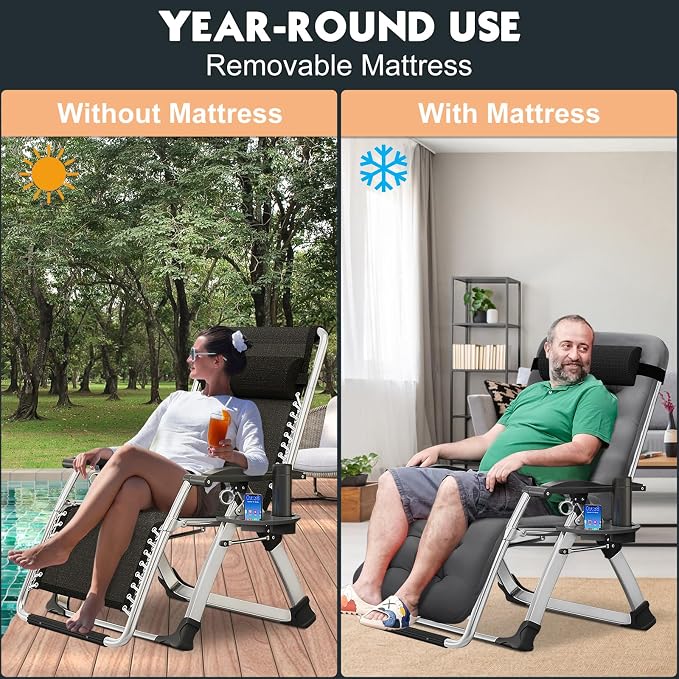 MOPHOTO Zero Gravity Chair, Outdoor Padded Lounge Chair - Image 4