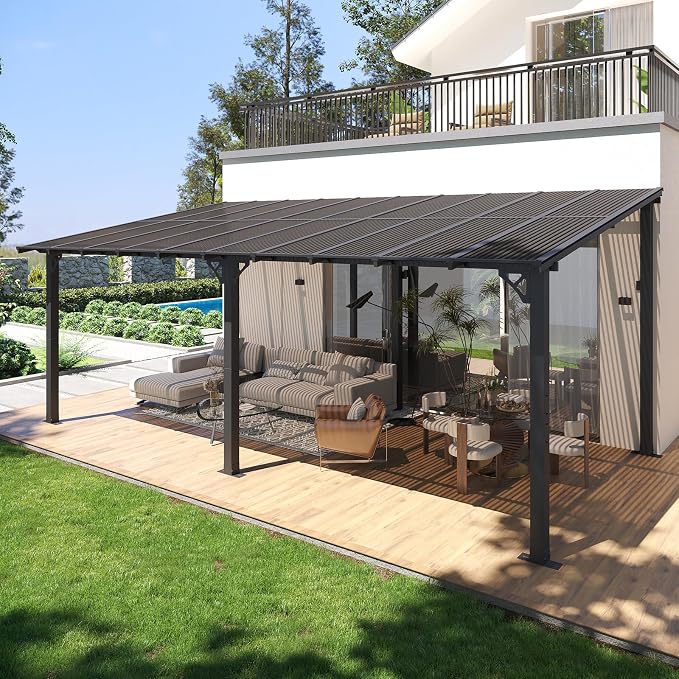 10' X 20' Lean to Gazebo Pergola, Metal Outdoor Gazebos | Wall Mounted Gaebos by Breezestival