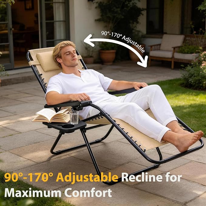 NEWBULIG Zero Gravity Chairs Set of 4, Folding Lounge Recliner Chair | Portable - Image 6