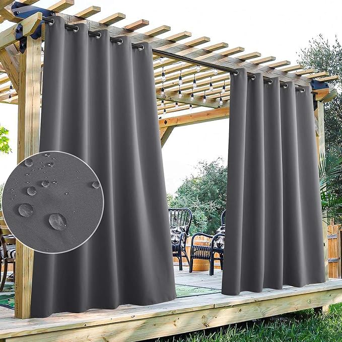 Extra Wide Outdoor Curtains W70 x L84 Inch Grey, 1 Panel | Outdoor Patio by StangH