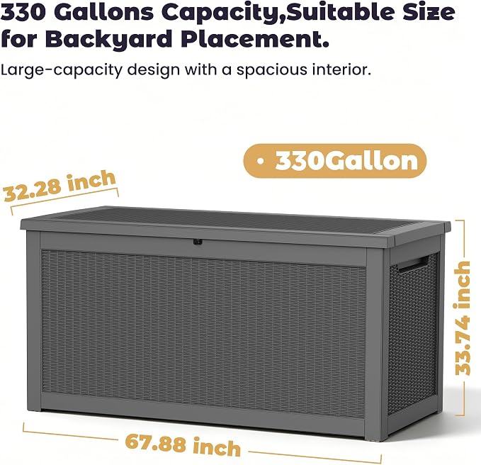 PatioZen Outdoor Storage Box Waterproof Extra Large 330 Gal Lockable, Hydraulic - Image 2