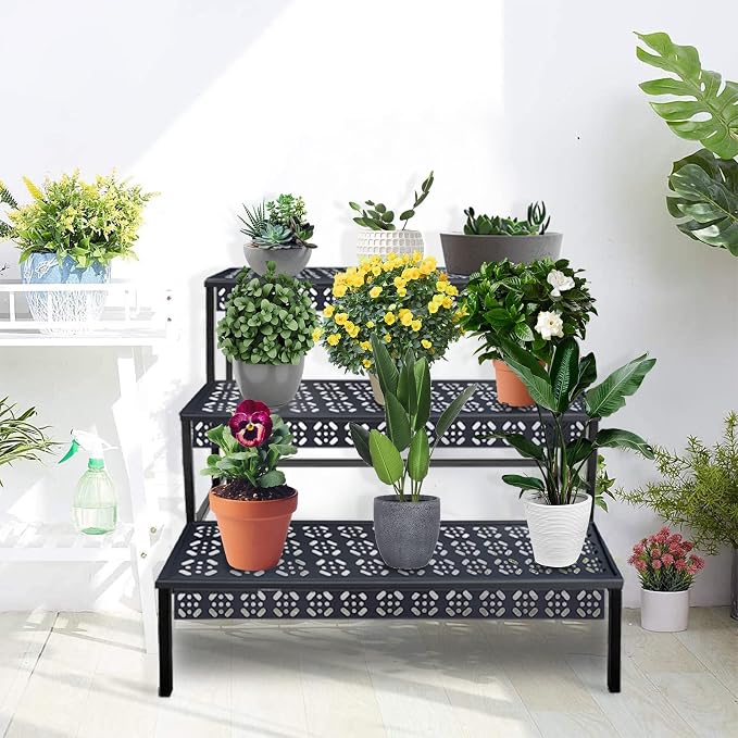 aboxoo 3-Tier Stair Style Metal Plant Stand, Large Indoor Outdoor Shelf | Holds - Image 5
