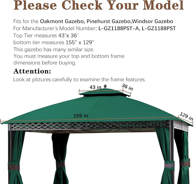 SCOCANOPY Replacement Top for 10X12Ft Oakmont Gazebo L-GZ1188PST-A, Pinehurst - Image 2