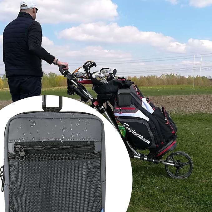 Xxerciz Golf Ball Pouch Bag Multi Pocket with Clip, Durable Nylon Golf Accessory Bag Organizer for Extra Phone, Ball, Tees, Pencils, Wallet, Ball Markers