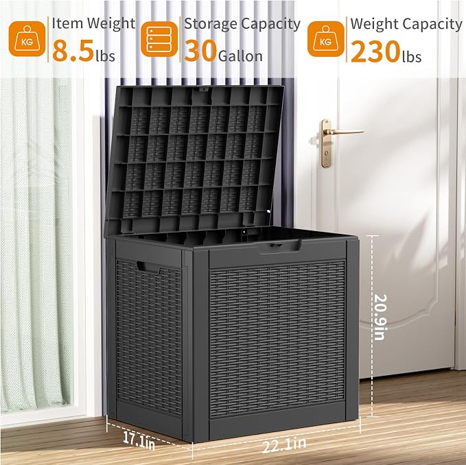 PatioZen 30 Gallon Resin Deck Box, Lockable Patio Outdoor Storage Box - Image 3