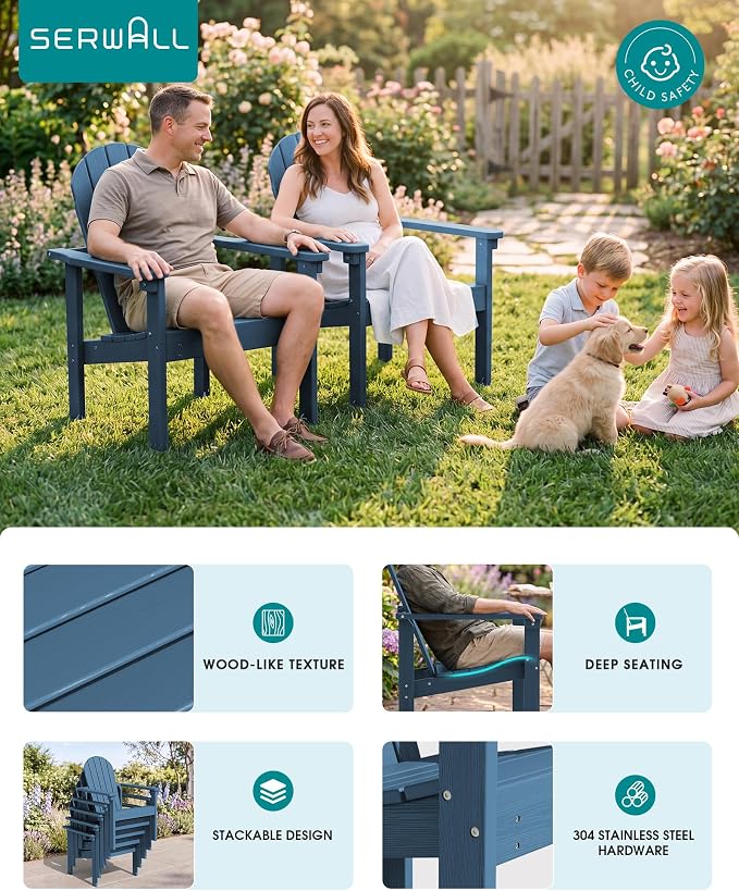 SERWALL HDPE Stackable Adirondack Chair, Space-Saving - Image 6