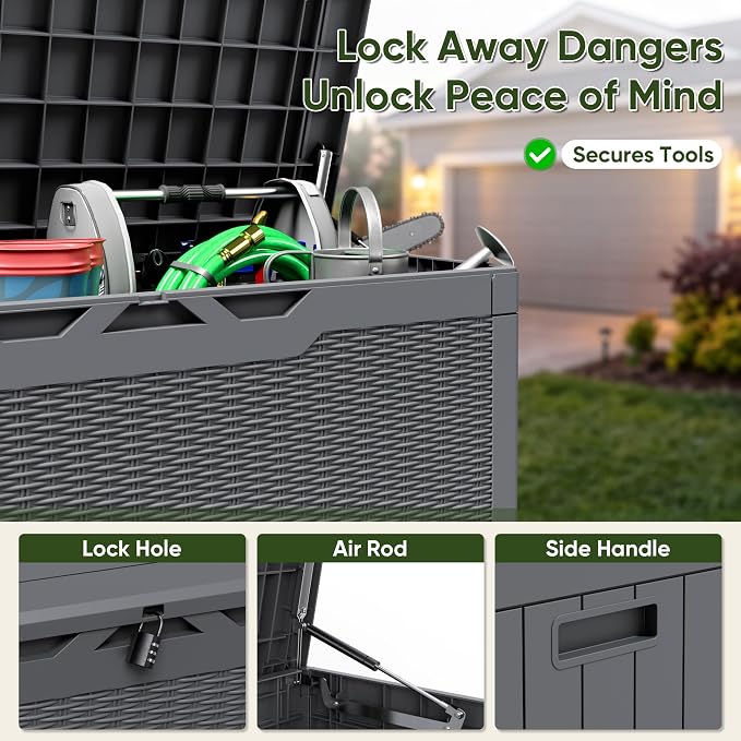 Flamaker Outdoor Storage Box 100 Gallon Waterproof Resin Deck Box | Large - Image 2