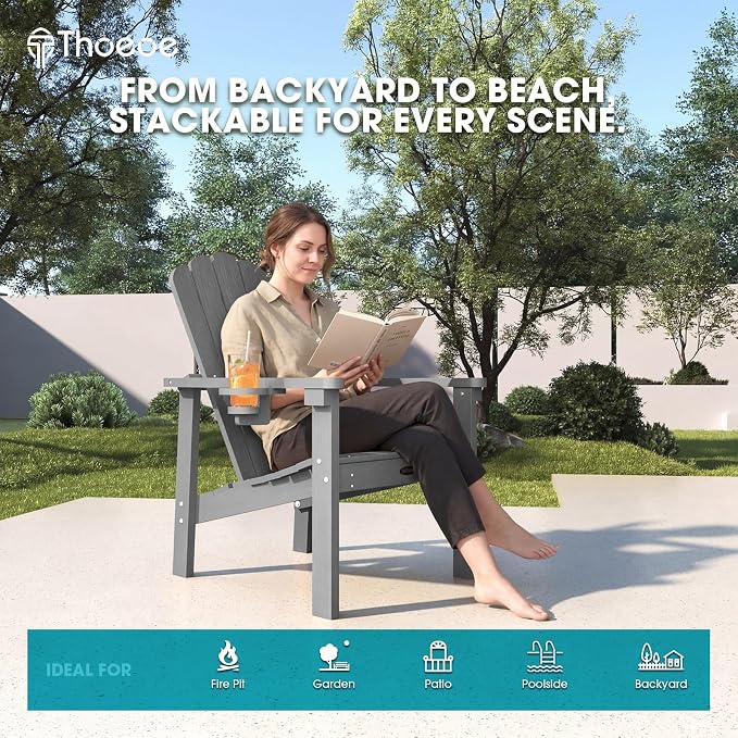 THOEOE Stackable Adirondack Chair Set of 8, Fire Pit Chairs Set of 8 | - Image 7