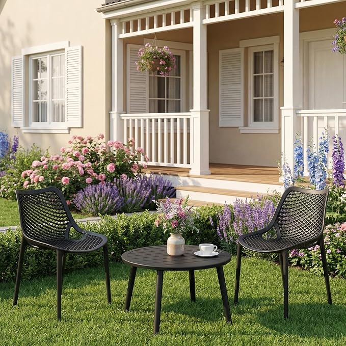 4 Pack Outdoor Patio Chairs, Plastic Dining Chairs, No Assembly, Plastic Chairs - Image 2
