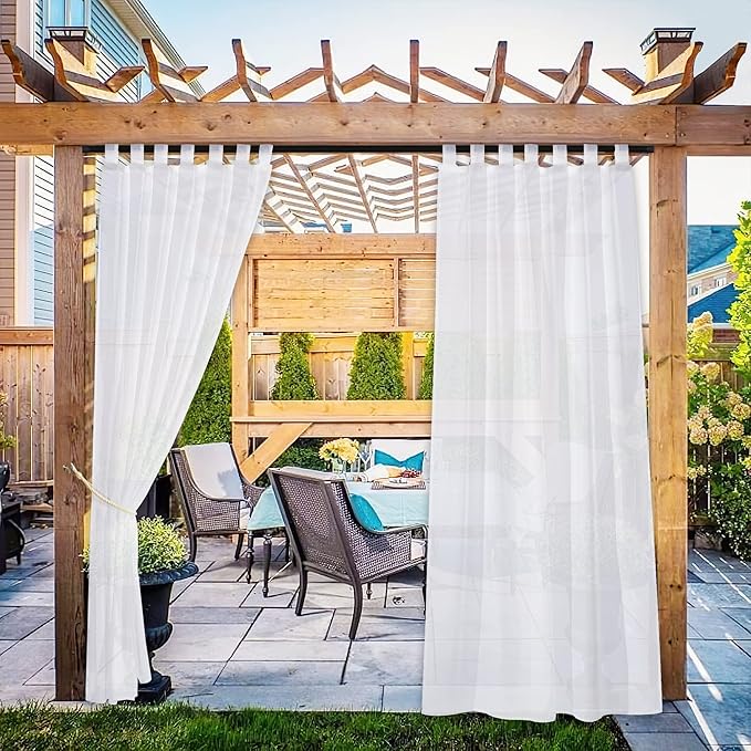 NICETOWN 2 Panels Outdoor Patio Curtains Waterproof, Detachable Sticky Tab Top by NICETOWN