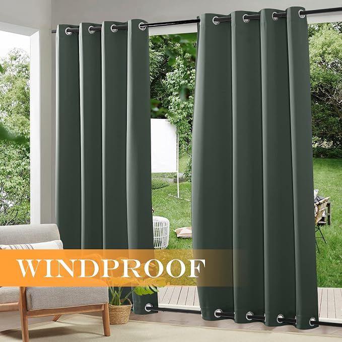 RYB HOME Outdoor Curtains 2 Panels, Waterproof Windproof Blackout Curtains - Image 2