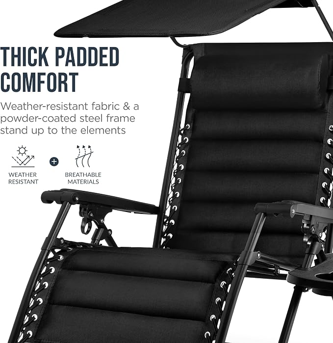 Best Choice Products Oversized Padded Zero Gravity Chair w/Canopy Headrest Cup - Image 6
