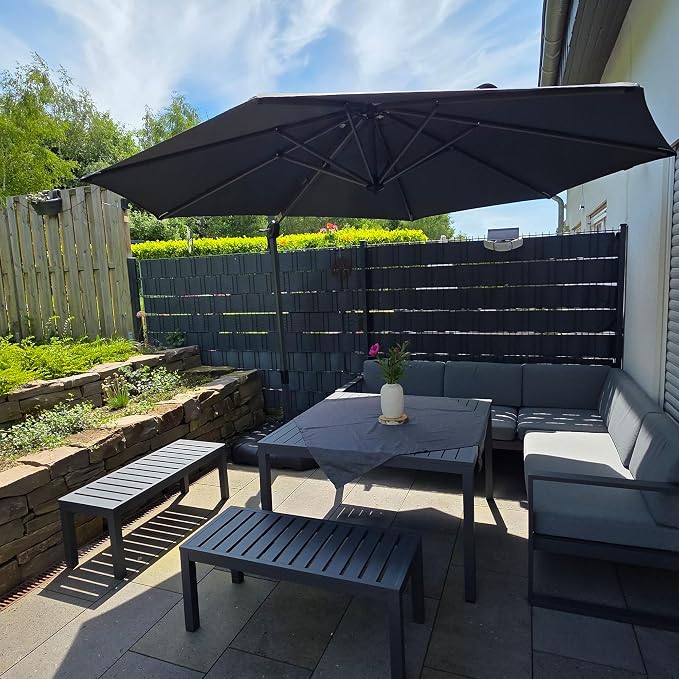 PURPLE LEAF Cantilever Umbrella 10 Feet Round Smooth 360° Rotation Grey | by PURPLELEAF