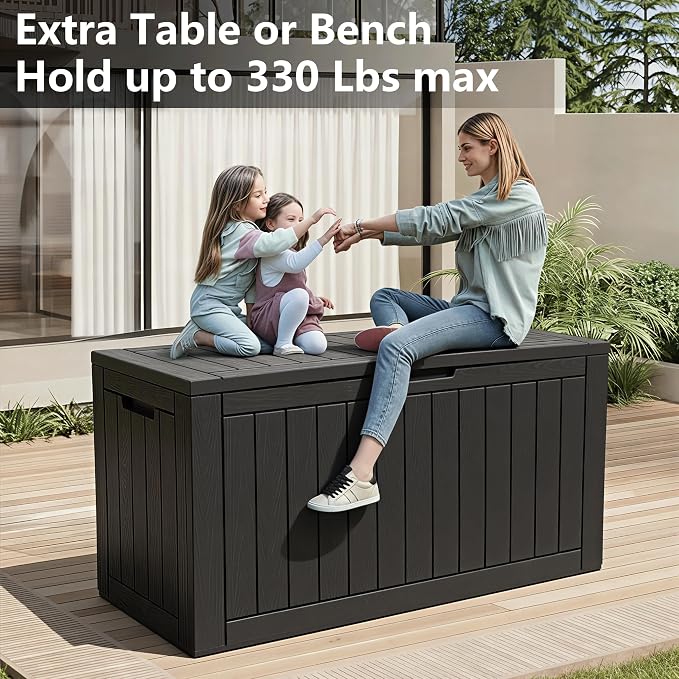110 Gallon Waterproof Large Resin Deck Box, Lockable Large Outdoor Storage Box - Image 5