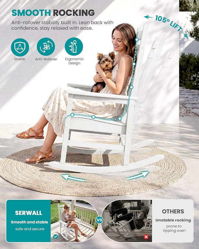 SERWALL Outdoor Rocking Chair Set of 2, Oversized Rocker - Image 4