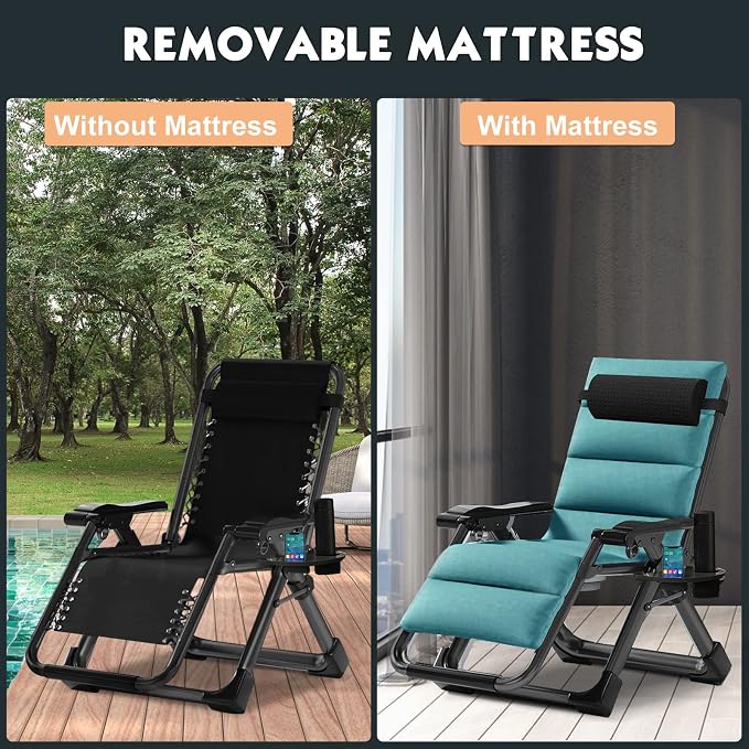 MOPHOTO Zero Gravity Chair, Outdoor Padded Lounge Chair - Image 3