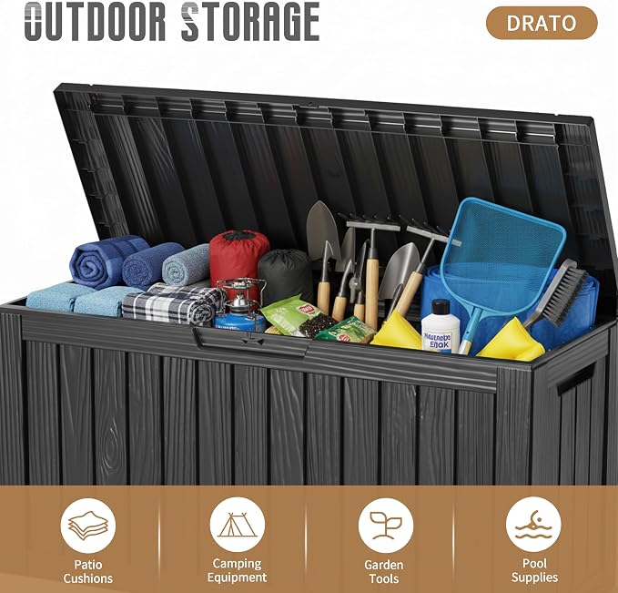 DRATO 100 Gallon Waterproof Deck Box Outdoor Storage Box - Image 5