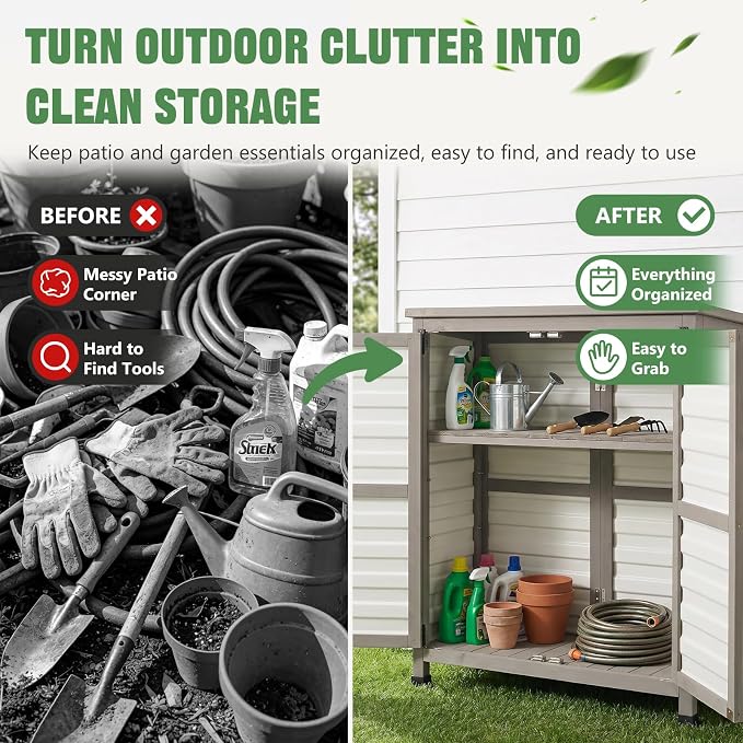 Ketive Outdoor Storage Cabinet, 2-Tier Garden Cabinet - Image 3