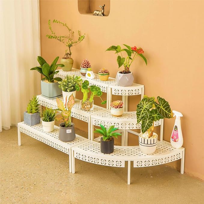 aboxoo 3-Tier Metal Plant Stand, Quarter Round Stair-Step Corner Shelf | Holds - Image 6