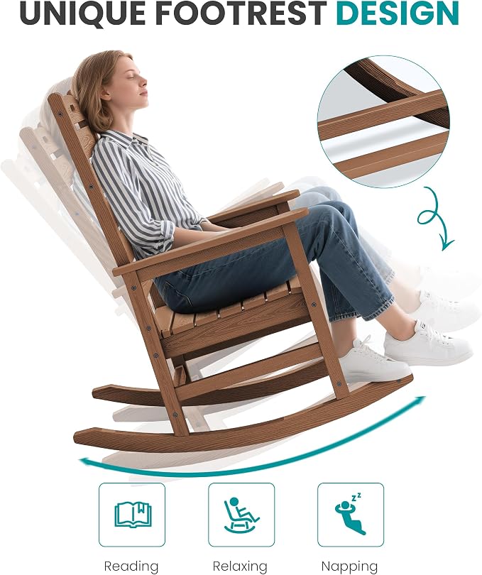 SERWALL Outdoor Rocking Chair Set of 2, Oversized HDPE Rocker, All Weather - Image 7