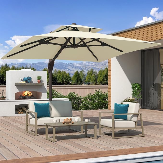 10x10 FT Outdoor Cantilever Patio Umbrella, Waterproof & UV-Protective Fabric - Image 3