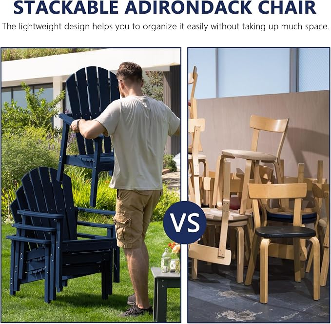 Compact Stackable Adirondack Chairs, All Weather HDPE, All-Weather - Image 3
