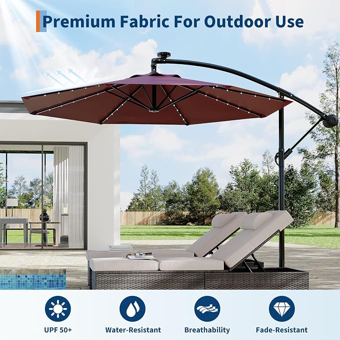 Garvee 10FT Solar Lights Offset Patio Umbrella - Image 7