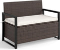 RELAX4LIFE Wicker Rattan Outdoor Storage Loveseat Bench Mix Brown Off White | by RELAX4LIFE