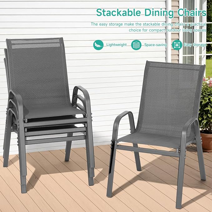Patio Chairs Set of 4, All Weather Outdoor Dining Chairs | Stackable Dining - Image 5
