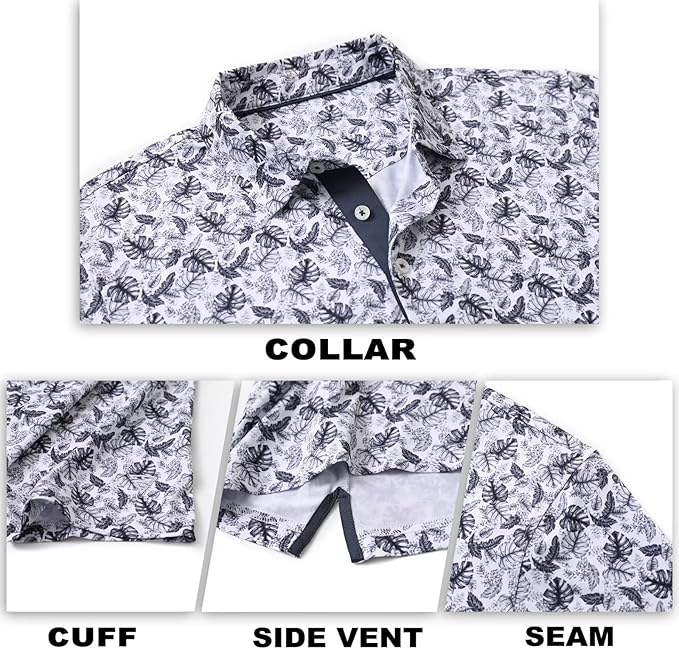 M MAELREG Mens Golf Shirt Short Sleeve Dry Fit Print Moisture Wicking Performance Patterns Collared Polo Shirt