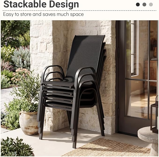 Tangkula Outdoor Stackable Patio Dining Chairs Set of 4, Breathable Fabric - Image 5