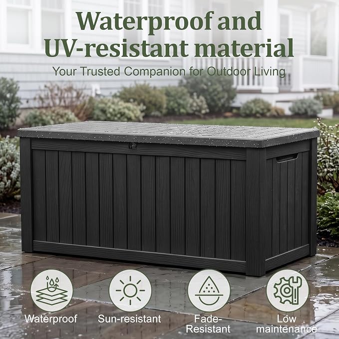 180 Gallon Resin Deck Box, Waterproof Lockable Outdoor Storage Box Container - Image 4