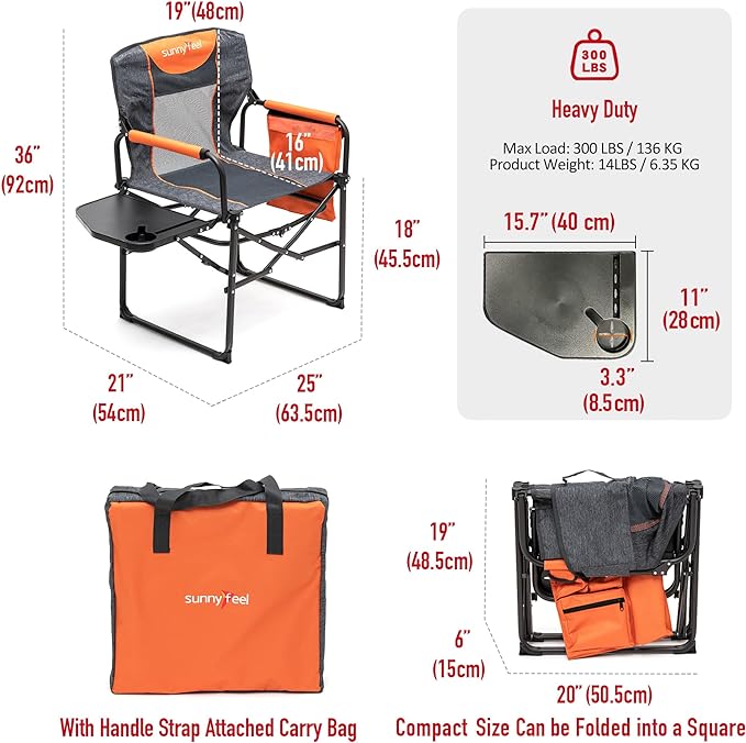 SUNNYFEEL Camping Directors Chair, Heavy Duty, Oversized Portable Folding Chair - Image 3