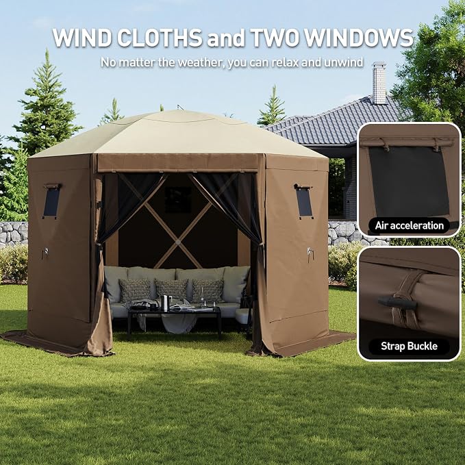 Aoxun 10x10ft Pop Up Gazebo, Camping Gazebo Screen Tent, Mesh Windows, Carry - Image 3