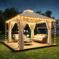Aoxun 10x10FT Metal Frame Outdoor Gazebo w/Light, Khaki | UPF50+ Protection by Aoxun