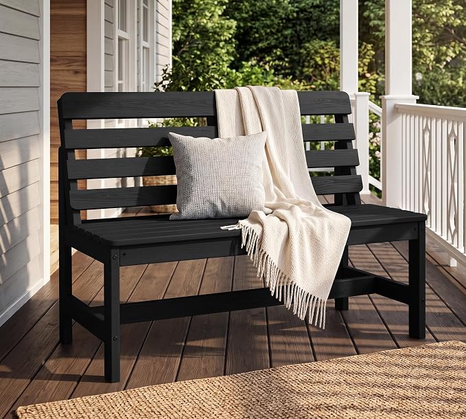 SERWALL Armless Outdoor Bench, All Weather HDPE Porch Bench, 1 Pack, Suitable - Image 2