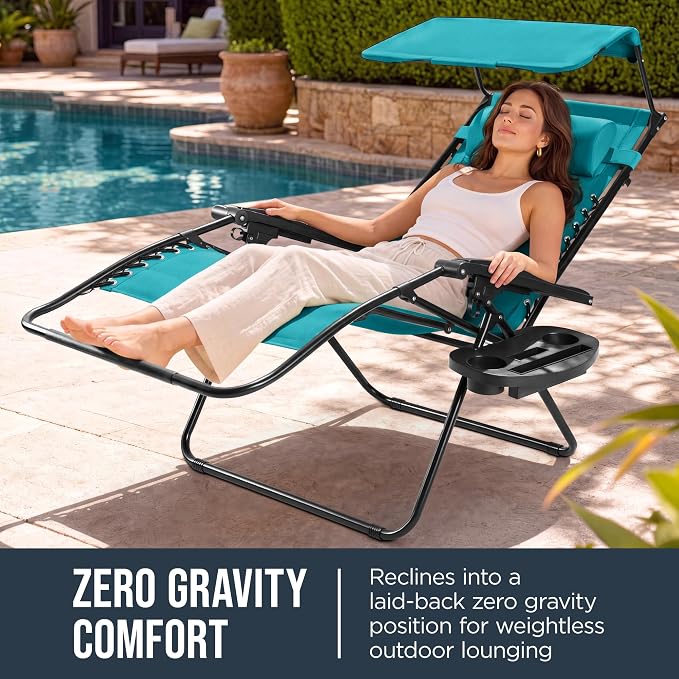 Best Choice Products Oversized Padded Zero Gravity Chair w/Canopy Headrest Cup - Image 3